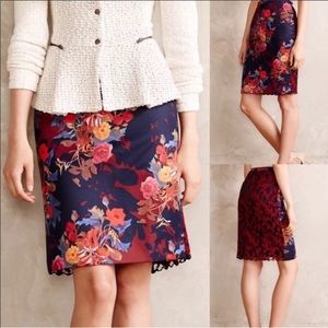 Leifsdottir Anthropologie  Quinn Floral Pencil Lace Skirt